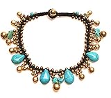 Infinityee888 Turquoise Anklet Drop Handmade Brass Bead Bell Ankle Bracelet for women KAN-T01