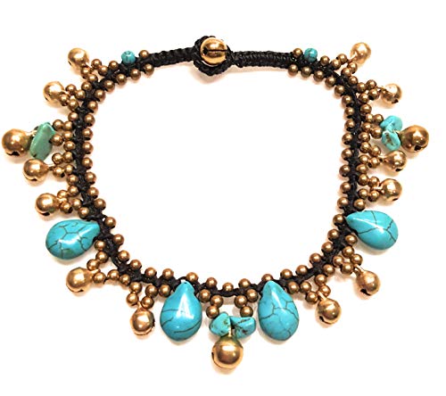 Infinityee888 Turquoise Anklet Drop Handmade Brass Bead Bell Ankle Bracelet For Women Kan-T01 #TOP4