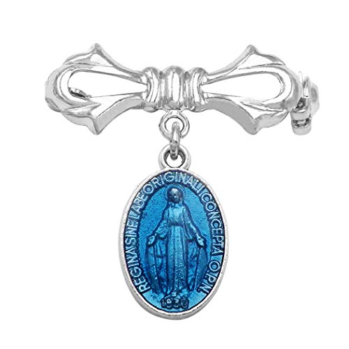Rosemarie Collections Women's Religious Miraculous Medal Petite Brooch Pin Something Blue for The Bride (Blue)
