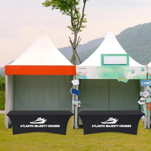 Custom Table Cloth with Business Logo Spandex 6FT Personalized Table Cloth with LogoText Image for Business Tradeshow Events/Company/School/Shop/Charity (6FT 132LX89in)