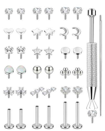 ONESING 18G Flat Back Nose Stud for Women Stianless Steel Threaded Flat Back Earrings Hypoallergenic Internally Threaded Stud Piercing Jewelry for Cartilage Tragus Conch Nose Lip Helix Silver 6mm/8mm/10mm