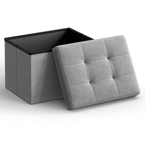 SONGMICS Mazie Small Folding Storage Ottoman - Light Gray