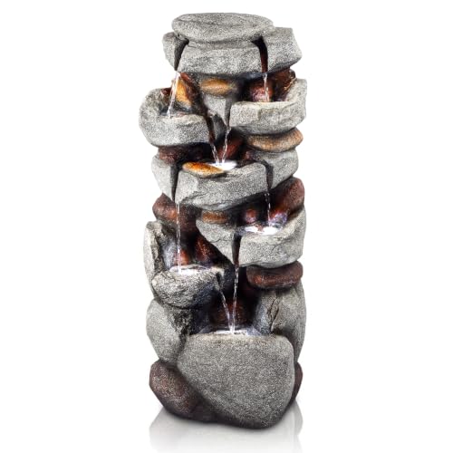 Image of Jocoevol 40 inch H Outdoor Water Fountain, 7-Tiers Cascading Rock Waterfall
