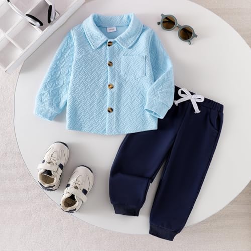 Toddler Boy Clothes Baby Outfits Fall Winter Long Sleeve Button Down Sweatshirt + Casual Pants 2pcs 18 Months - 5T2