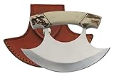 SZCO Supplies 5.5' Stag Handle Crescent Blade Ulu Knife with Sheath, Brown