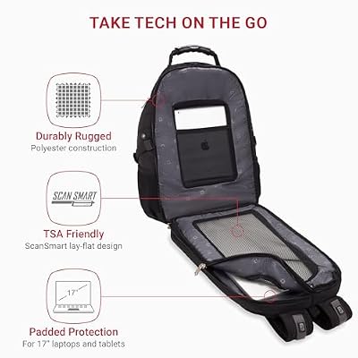SWISSGEAR 1900 ScanSmart TSA Laptop Backpack Fits 17 Inch Laptop with RFID Protection and Tablet Pocket, Black, 19-Inch