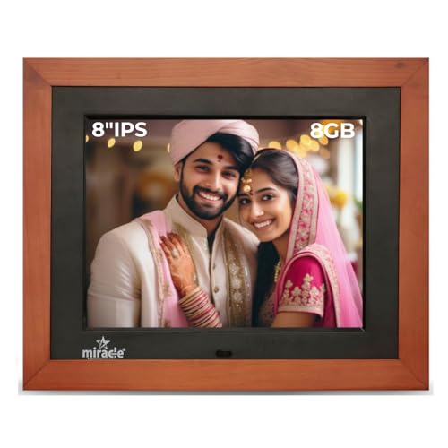 Image of MIRACLE DIGITAL 8'' IPS HD Wooden Digital Photo Frame | 8GB Memory, 2GB RAM, 32GB Expandable, USB & SD Support, 180 Wide Angle, Stereo Sound | Slideshow for Photos, Videos & Music - Wooden Dark