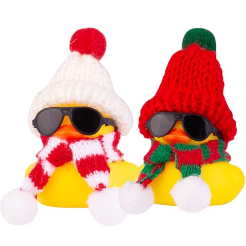 Image of Rubber Duck Car Ornaments 2Pack Winter Duck Car Dashboard Decorations for Christmas Decor and Home Decorations with Mini Hat Scarf and Sunglasses(T14)