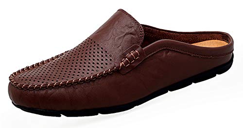 Image of Go Tour Mens Mules Clog Slippers Breathable Punching Leather Slip on Shoes Casual Loafers