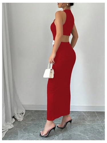 Image of GORGLITTER Women's Long Maxi Dresses 3D Floral Crewneck Sleeveless Knit Bodycon Wedding Guest Sun Dress 2025