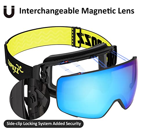 Copozz Polarized Ski Goggles Set, S3 Upgrade Otg Magnetic Snowboard Goggles Uv Protection Skiing Goggles For Youth Men Women (Blue Lens Black Frame- Vlt: 16.5%) #TOP1