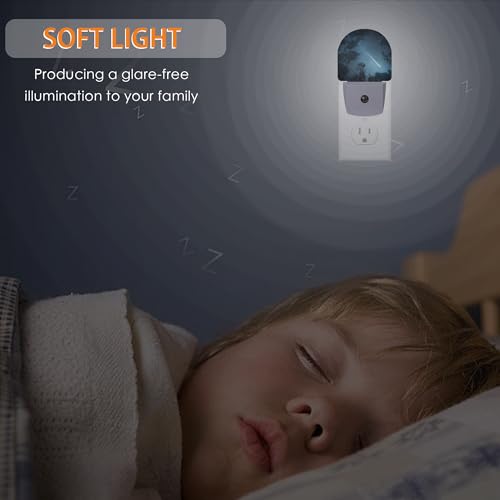 Image of Forests Stars Meteors Night Light,Night Lights Plug into Wall with Dusk to Dawn Sensor,Lamp for Bedroom Bathroom Hallway Nightlight for Women Girls
