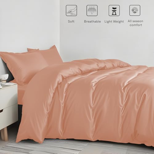 LINENWALAS 100% Organic Eucalyptus Tencel 3pc Duvet Cover Set With Zipper Closure and Corner Ties - Softest Cooling Luxury Bedding Perfect for Hair & Skin (King/Peach Fuzz) - Image 4