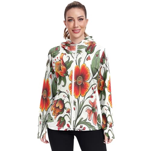 Kigai Flower Women's UPF 50+ Sun Protection Hoodie Jacket with Pocket Zip Long Sleeve Sun Shirt for Gardening Hiking Outdoor