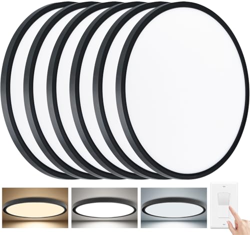Image of 6 Pack 15.8Inch 3520LM LED Flush Mount Ceiling Light, 32W 3000K /4000K /5000K 3CCT Seletable, Round LED Ceiling Light for Bedroom Living Room Kitchen Hallway Office,Black