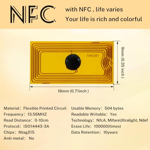 Image of 10pcs NFC Tags Flexible NTAG215 Stickers Rectangle NFC Key Tag Rewritable Waterproof RFID Tag Heat-Resistant Works with Control Management NFC-Enabled Devices