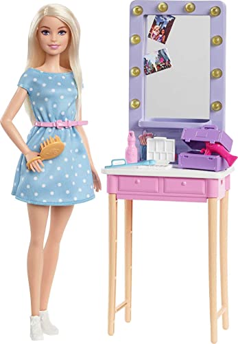 Barbie: Big City, Big Dreams â€œMalibuâ€ Barbie Doll (11.5-in, Blonde) and Backstage Dressing Room Playset with Accessories, Gift for 3 to 7 Year Olds , White