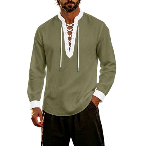 Image of Men’s Solid Blend Long Sleeve Shirt for Everyday Comfort and Breathable Wear (2-Army Green, M)