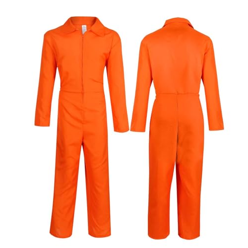 BSBUY Disfraz Preso Naranja Hombre, Set de 6 Mono Preso con Esposas y Marca, Disfraz de Convicto Adulto, para Fiestas de Ladrones, Halloween y Carnaval, M-(A)