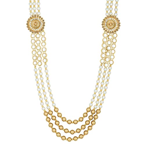 I Jewels Indian Wedding Bollywood Layered Gold Plated Dulha Moti Mala Long Groom Necklace/Mala For Men3
