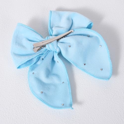 Pinza de cabello con lazo de terciopelo azul claro 5 pulg miniatura 3