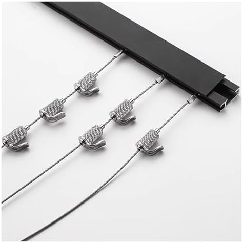 Adjustable Wall-Mounted Art Hanging System, Heavy Duty Aluminum Display Rail with 2m Steel Cables & 6 Hooks for Pictures, Photos & Artwork - Perfect for Home Gallery