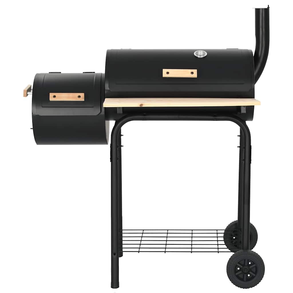 Classico barbecue a carbonella con fuoco laterale | Corpo in metallo spesso, termometro integrato, scaffale, 2 ruote, per esterni