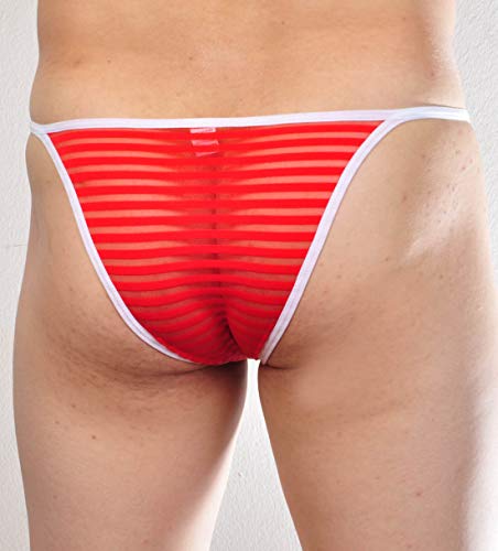 Men's See Through Cheeky Briefs Underwear Sexy Stripe Mesh String Bikini Briefs3