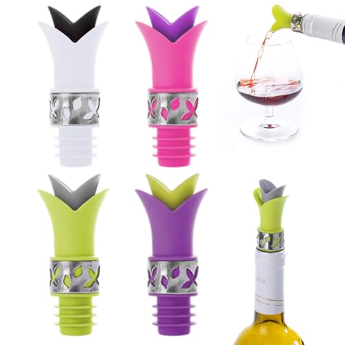 Eiflayn Tapones Botellas Vino,4 Piezas Silicona Lirio Tapon Vino,Universal Tapones Botellas Cristal,Tapones Botellas Reutilizable,Tapones para Vino Para Cerveza, Champán, Vino