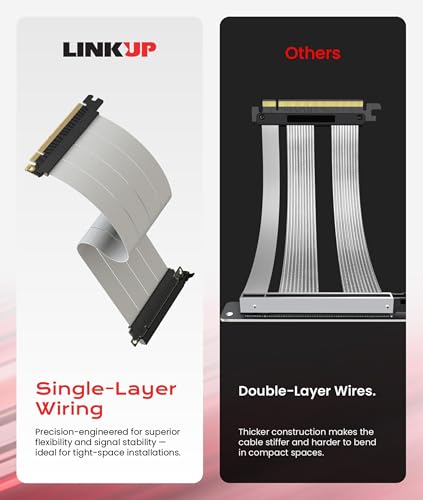 Image of LINKUP PCIE 5.0 Riser Cable | for Vertical GPU Mount | Straight | Graphics Card GPU Ready | Usable with PCIe 4.0 & RX9070 / RTX5090 | 80cm (Total Length: 84cm)