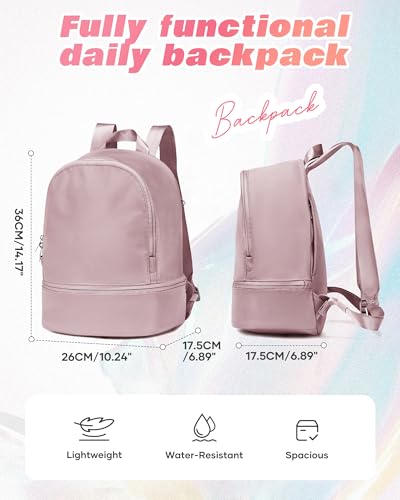 Image of Small Gym Backpack for Women, Office-to-Gym Casual Daypack with Shoe Compartment, Lightweight Water Resistant Small-Size Bag, Clean Fit Style Work Backpack for Daily Use, Pink
