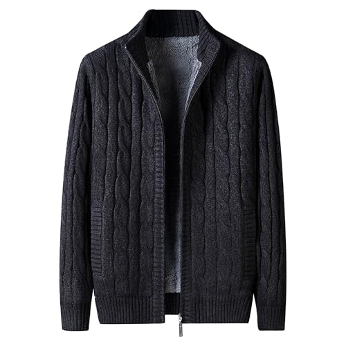DGHM-JLMY Men's Stand Collar Zip Up Knit Cardigans Padded Slim Fit Thick Warm Sweaters Fleece Lined Cardigan Sweater