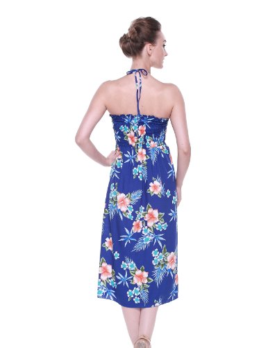 Matching Hawaiian Luau Mother Daughter Halter Dress in Hibiscus Blue3
