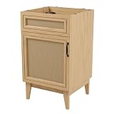 JONATHAN Y VAN1008A Javer 20 in. W x 18 in. D x 33 in. H Rattan Modern Farmhouse 2-Shelf Bath Vanity Cabinet Only (Sink Basin not Included), Oak