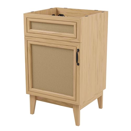 JONATHAN Y Javer Bohemian Rattan Freestanding Bath Vanity, 20', Oak