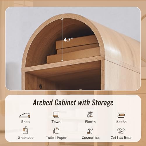 Image of IFBUY 67 inch Tall Arched Bathroom Storage Cabinet, 8-Tier Modern Farmhouse Storage Cabinet with Adjustable Shelves, Wood Freestanding Cabinet for Bathroom, Living Room, Entryway, Hallway (Natural)