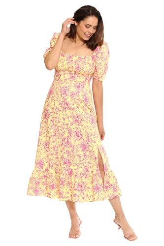 Image of London Times Women's London Times Women's Dresses Square Neck Smocked Back Linen Blend Flattering Versatile Spring Summer Garden Party