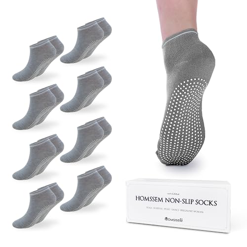 Image of HOMSSEM Grip Socks - 8-Pairs Unisex Non-Slip Socks for Yoga, Pilates, Hospital (Black 8p)