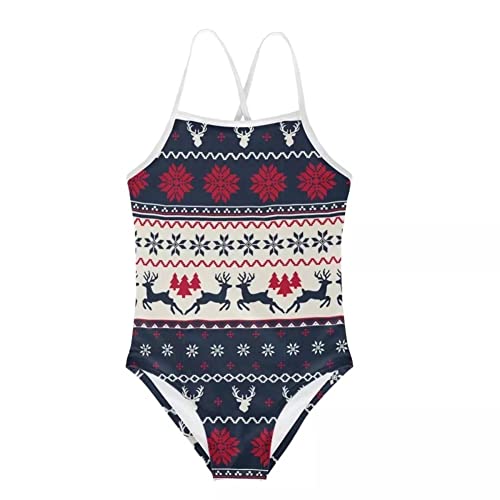 Christmas Deer Girls One Piece Swimsuits Variety of Printing Beach Swimwear Bathing Suits