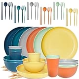 SHECIPIN 42Pcs Wheat Straw Dinnerware Sets, Unbreakable Plates and Bowls Sets, Eco Friendly Non Breakable Dinnerware, Dishwasher Microwave Safe Dinnerware