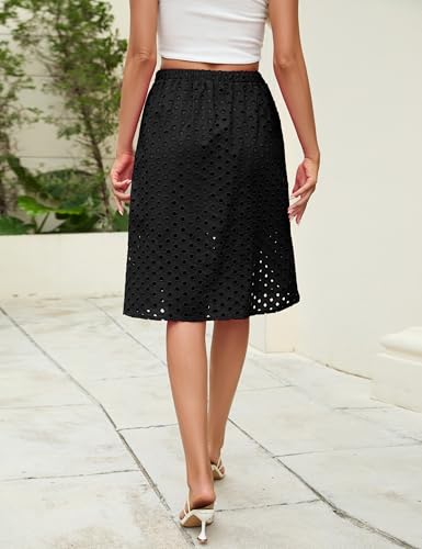 Ailoqing 2025 Summer Casual Midi Skirt for Women Cotton Eyelet Skirt with Underneath Beachwear Skirt2