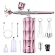 Airbrush Set mit Luftkompressor, verbesserte 7,4 V 34PSI Airbrush-Pistole, wiederaufladbar, tragbar, kabellos, Airbrush-Malerei mit 0,3 mm Düse für Make-up, Kuchendekoration, (Schwarz) (Rosa)