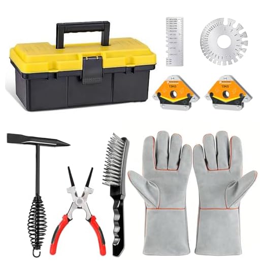 9Pcs Mig Welding Accessories Tools Kit for Beginners,10.5"Chipping Hammer Welding,9.5"Wire Brush,13.5"Leather Welding Gloves,8"MIG Welding Pliers,25LB Welding Magnet,Wire Metal Sheet Thickness Gauges