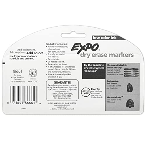 EXPO Low Odor Dry Erase Markers, Fine Tip, Black, 4 Count - Home Organization, Study Supplies - image 9