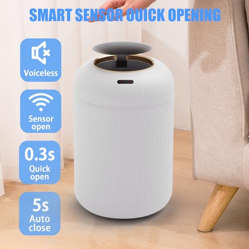 URALFA Motion Sensor Trash Can with Lid, 3 Gallon / 11 L Automatic Bathroom Trash Can, Touchless Trash Bin, Smart Plastic Garbage Can for Bedroom, Kitchen, Living Room, Office, White by URALFA - Image 6