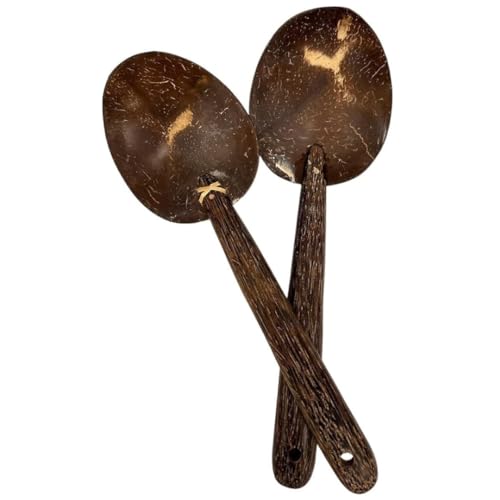 Wooden Kitchen Cooking Ladle Spoons Utensils, Coconut Shell, 9 inches, Set of 2