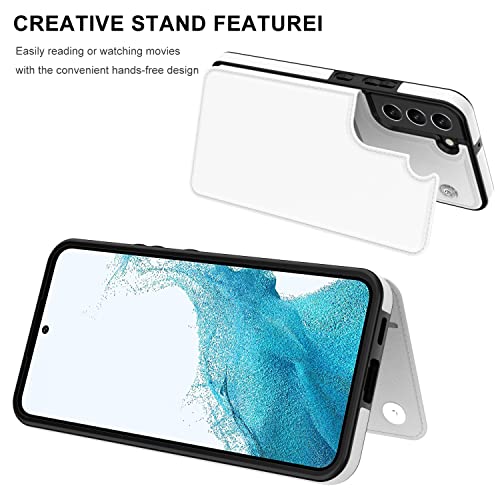 Leto Galaxy S22 Case,Luxury Flip Folio Leather Wallet Case Cover With Card Slots And Kickstand For Girls Women,Protective Phone Case For Samsung Galaxy S22 6.1" White #TOP3