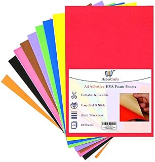 A4 Self Adhesive Craft Foam Sheets EVA Foam Sheets Sticky Foam Sticker Paper Sponge Card for Art & Crafts Children Kids 2mm Thick 10 Assorted Colours (A4 Self Adhesive Foam Sheets - 10 Sheets)