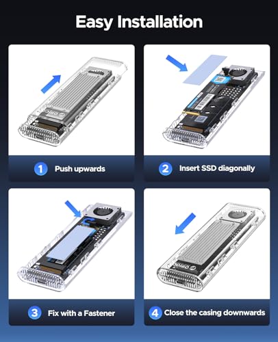 ORICO 40Gbps M.2 NVMe SSD Enclosure with Built-in Cooling Fan, Upgraded Transparent 40Gbps External Hard Drive Enclosure, Support UASP & TRIM, Support 2230 2242 2260 2280(only M key) Silver - Image 6