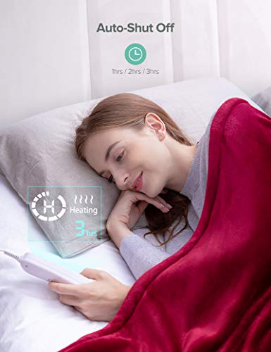 Sable Electric Throw, 50" x 60" Full Body Warming Blanket Twin, Double-Layer Flanne Fast 10 Levels, Over-Heat Protect, Machine Washable, For Home Office Use, Red - Thumbnail 7